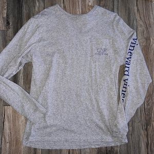 Mens Vineyard Vines Long Sleeve T Shirt Gray Blue Whale Log Tee Sz Small